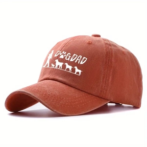 Casquette de baseball en coton vieilli rouge rouille avec imprimé blanc Dog Dad devant