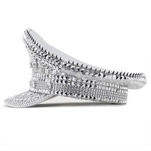 Silver captain hat with sequins, rhinestones, and metallic spikes for parties and stage shows