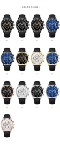 Detail view of thirteen Geneva men's business watches with different dial color variants