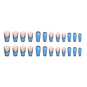 Comic style pop art long coffin false nails in sky blue and nude 24pcs set