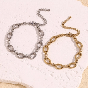 14K gold and silver plated stainless steel chunky O-link chain bracelet for women
