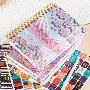 Pink 3D oil painting A5 spiral notebook with floral landscape cover and elastic band