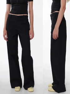 Women High Waisted Wide Leg Pants American Vintage Minimalist Straight Trousers Drapey Slimming Casual Black