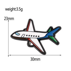 3D airplane enamel brooch showing dimensions 30mm x 23mm and 3.5g weight info