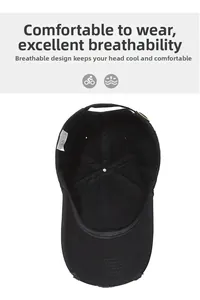 Detail view of 100% cotton baseball cap showing internal wash label and distressed brim