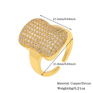 Detail shot showing 21.8mm gold copper ring with micro-pave zircons and weight data
