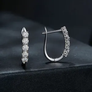 Elegant S925 sterling silver U-shaped hoop earrings with sparkling white moissanite stones