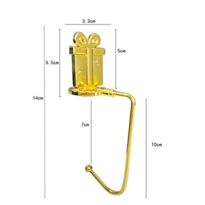 Detailed dimensions of the golden gift box shaped Christmas stocking fireplace hook