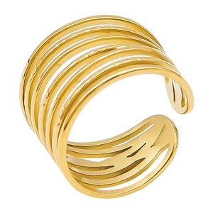 Adjustable minimalist 304 stainless steel layered geometric open ring in gold finish