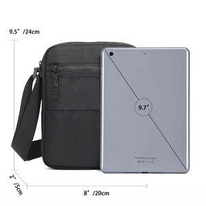 Waterproof black oxford messenger bag for men with dimensions 24cm height and 20cm length