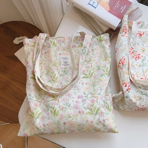 Sac Cabas En Toile À Imprimé Floral En Coton Sac À Main Épaule Style Français Pour Femmes