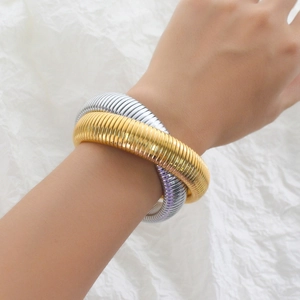 Minimalist double-wrap tubogas serpent bracelet in gold and silver finish for women
