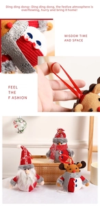 Close-up of knit textures and silk lanyards on Santa, Snowman and Reindeer plush ornaments