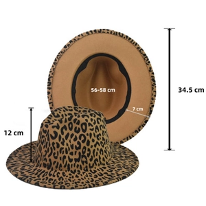 Specifiche dettagliate delle dimensioni per il cappello jazz in feltro leopardato