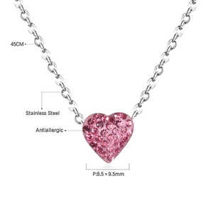 Detail view of 45cm stainless steel necklace with small pink heart pendant