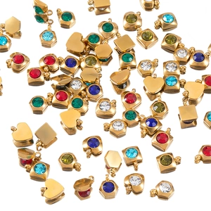 Golden stainless steel heart and hexagon pendants with colorful rhinestones for DIY jewelry
