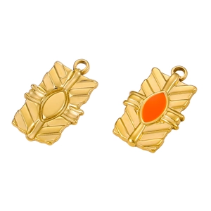 DIY stainless steel rectangular leaf charms in gold and orange enamel for jewelry making