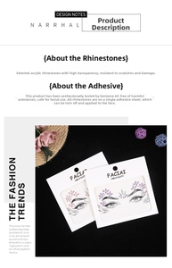Macro view of purple and pink floral acrylic rhinestone face stickers for masquerade makeup