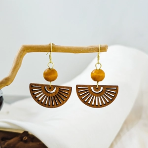 Boucles D'oreilles Pendantes Éventail En Bois Avec Tige En Argent Perles Style Bohème Ethnique Femme