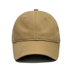Classic khaki washed cotton baseball cap with six-panel structure and breathable eyelets