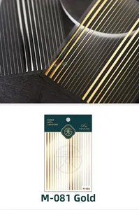 Detailed view of M-081 ultra-thin gold metallic linear stripe nail art stickers