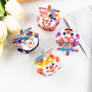 Cartoon Clown Hair Claw Clip PVC Plastic Colorful Polka Dot Circus Theme Hair Styling Accessory For Women Girls