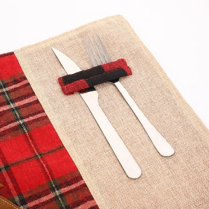 Plaid burlap Christmas cutlery holder for festive holiday table decoration and dining