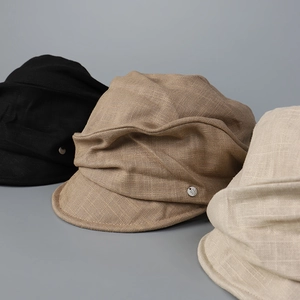 Newsboy Cap Women Cotton Linen Blend Slouchy Retro Pleated Sun Protection Adjustable Baker Boy Hat