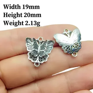 Silver alloy hollow butterfly charms for jewelry making, 19x20mm vintage DIY pendants