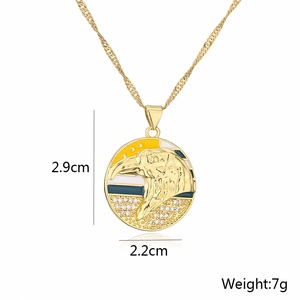 Detail showing dimensions of eagle pendant necklace with enamel and zircon inlay
