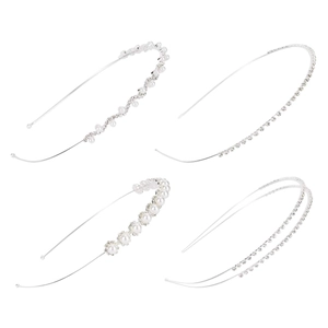 Set of four silver bridal headbands with sparkling rhinestones and elegant pearls