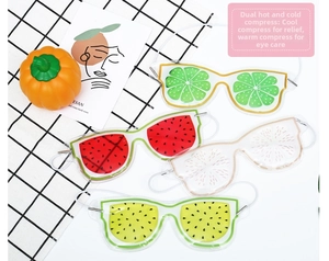 Detail of fruit gel eye masks for cold and hot therapy showing lime and lemon designs