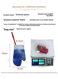 Blue Christmas felt mitten with snowflake pattern showing dimensions and 6g weight