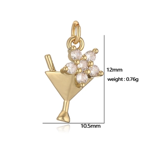 Detailed size and weight view of a martini cup pendant with clear cubic zirconia flower