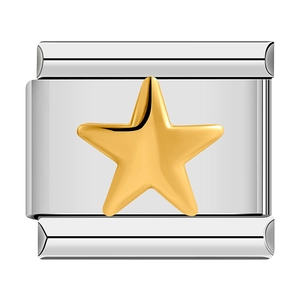 Italian modular charm in silver steel featuring a golden five-pointed star detail