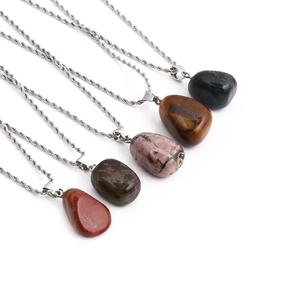 Natural Stone Pendant Necklace Irregular Healing Crystal Stainless Steel Rope Chain For Women Amethyst Rose Quartz