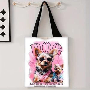 Borsa tote in tela con stampa di Yorkshire Terrier cartoon e scritta Dog March Forward