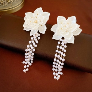 Orecchini A Fiore Con Nappe Di Künstliche Perle Sintetiche E Perno In Argento Sterling 925 Gioielli Eleganti In Acrilico E Lega