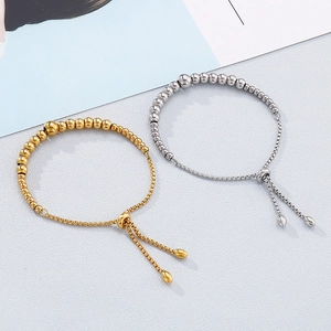 Adjustable beaded ball chain bracelet in gold and silver finish for stylish women