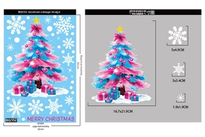 Size guide for Christmas window stickers showing tree and snowflake dimensions