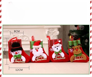 Detailed dimensions of 16cm Christmas stockings featuring snowman and reindeer designs