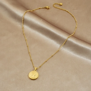 Golden vintage coin pendant necklace featuring Elizabeth II relief on a satellite chain