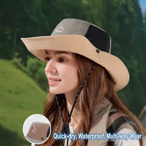 Women's quick-dry waterproof sun hat with breathable mesh and chin strap for hiking