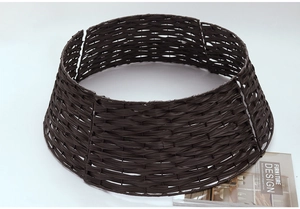 Close-up of a dark brown woven Christmas tree collar with realistic wicker texture details