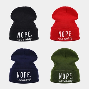 Bonnet En Tricot Acrylique Broderie Lettre Nope Not Today Revers Nervuré Décontracté Hiver Automne Vintage Streetwear Hommes Femmes