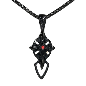 Handmade Gothic Stainless Steel Cross Wing Pendant Red Rhinestone Vintage Punk Style Pendant Only Without Chain Jewelry Gift