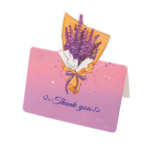 Pop-up thank you greeting card with 3D lavender bouquet and elegant purple ribbon