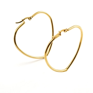 Exaggerated 18K gold heart-shaped stainless steel earrings on a clean white background