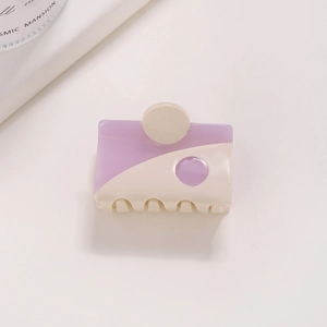 Square acetate hair claw clip with ying-yang color block in purple and cream beige