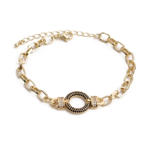 Hip Hop gold chain bracelet for men with black and clear zircon inlaid ring pendant